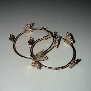 Elegant Rose Gold Butterfly Hoop Earrings